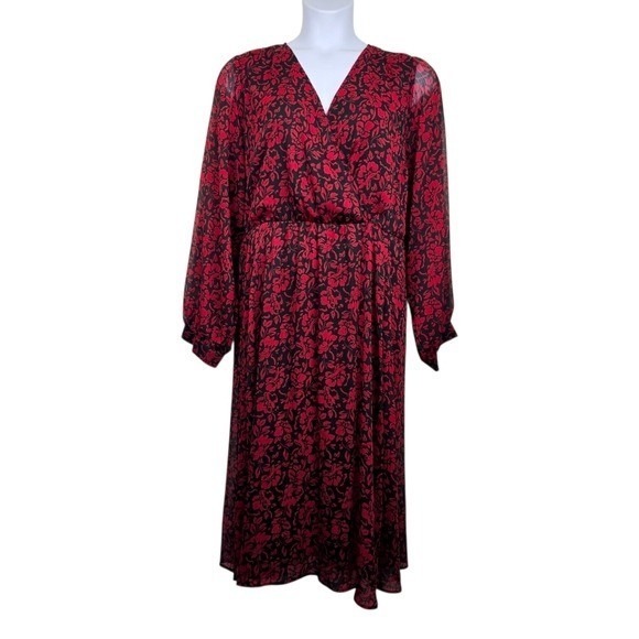 torrid Dresses & Skirts - Torrid Womens Balloon Sleeve Black Red Floral Chiffon Midi Dress Size 3X NWT